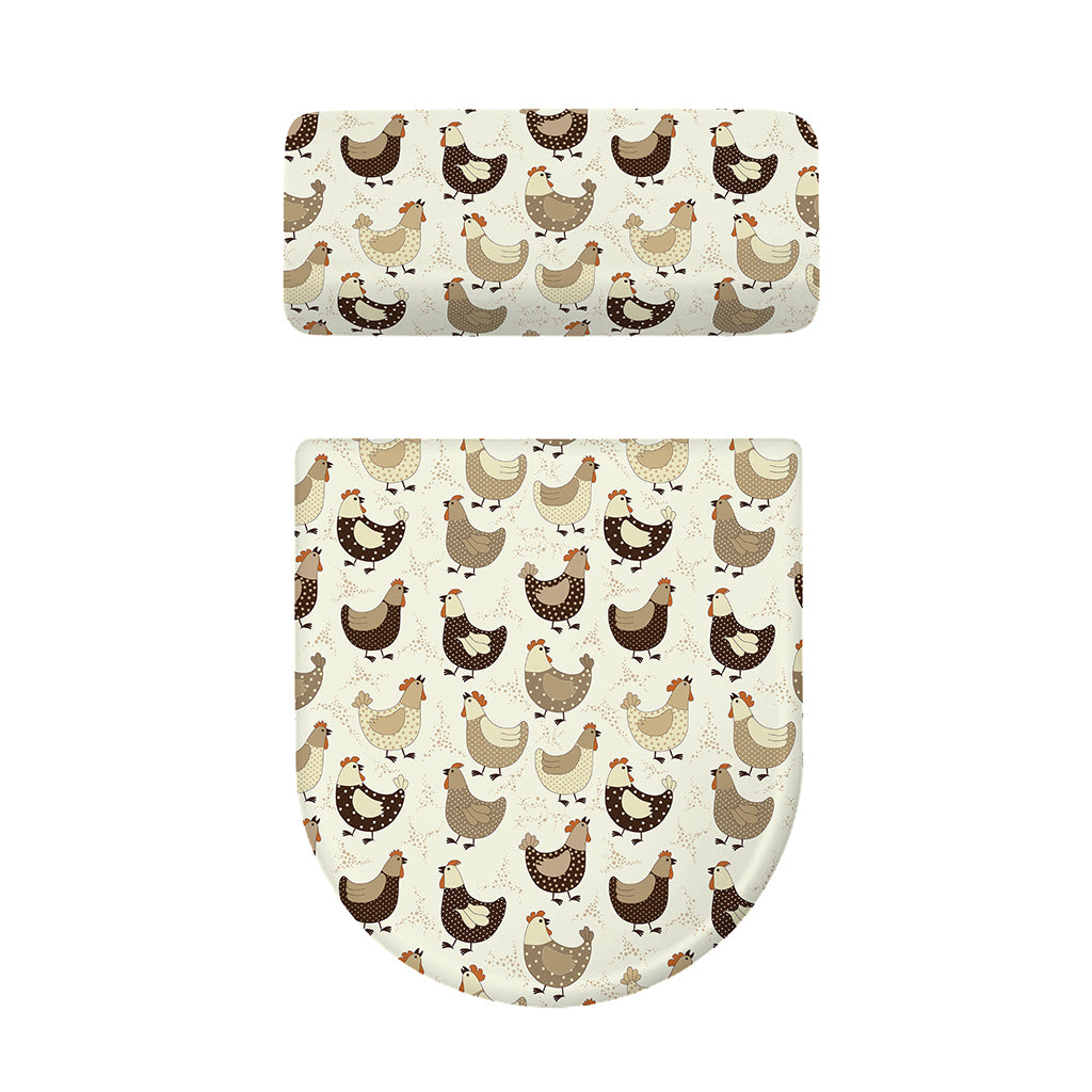 Cute Chicken Pattern Print Toilet Lid And Tank Cover Set