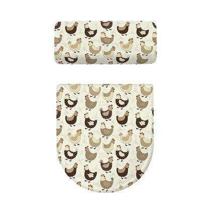 Cute Chicken Pattern Print Toilet Lid And Tank Cover Set