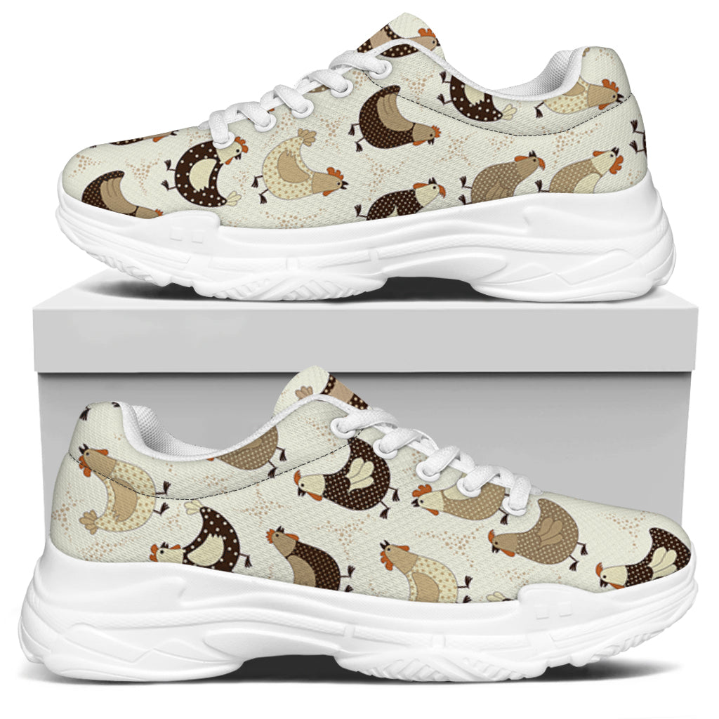 Cute Chicken Pattern Print White Chunky Shoes