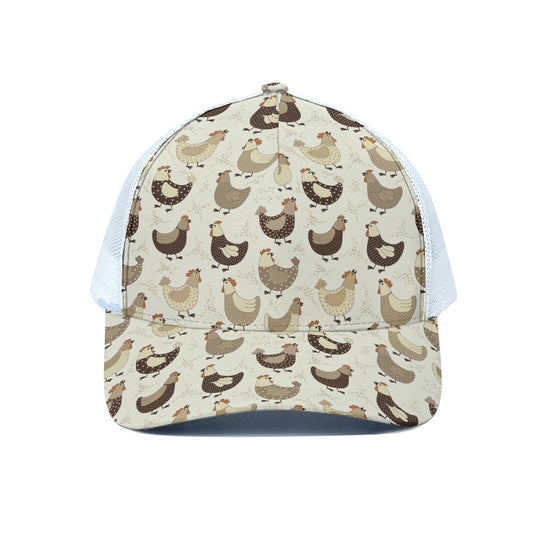 Cute Chicken Pattern Print White Mesh Trucker Cap