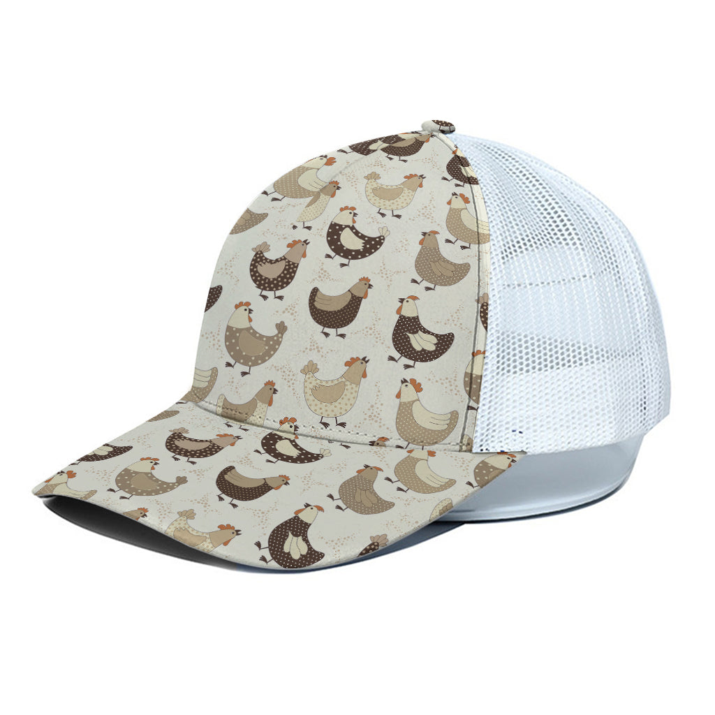 Cute Chicken Pattern Print White Mesh Trucker Cap