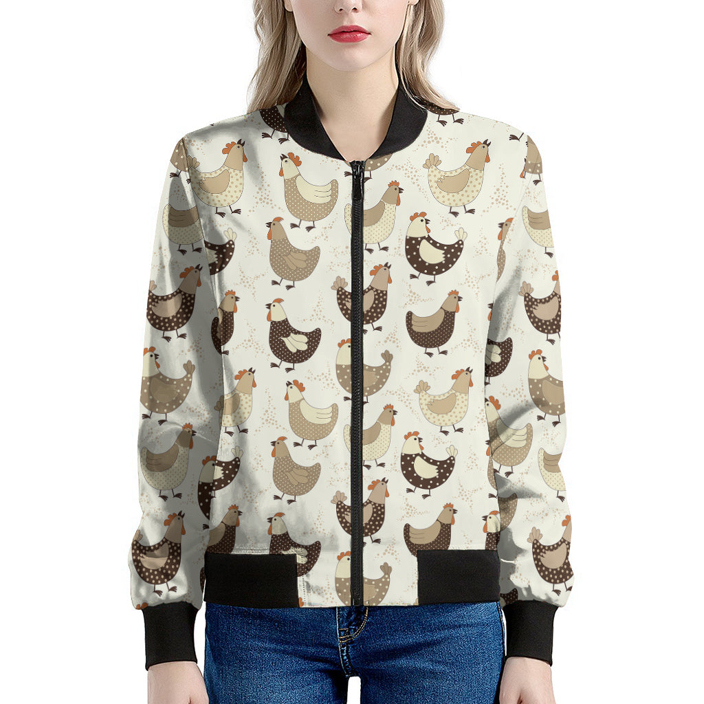Cute Chicken Pattern Print Women's Bomber Jacket