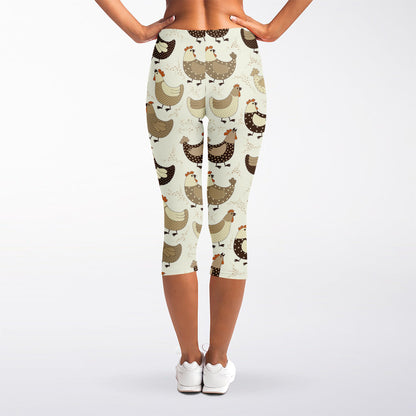 Cute Chicken Pattern Print Women's Capri Leggings