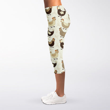 Cute Chicken Pattern Print Women's Capri Leggings