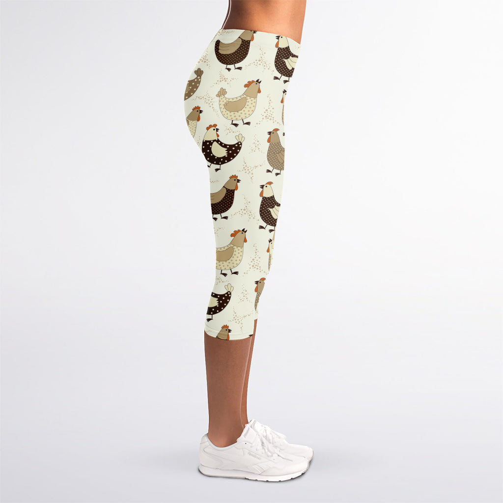 Cute Chicken Pattern Print Women's Capri Leggings
