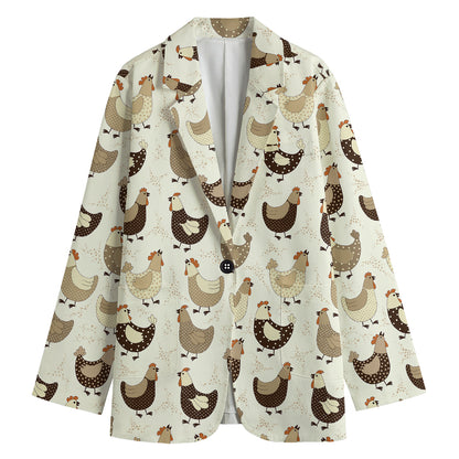 Cute Chicken Pattern Print Women's Cotton Blazer