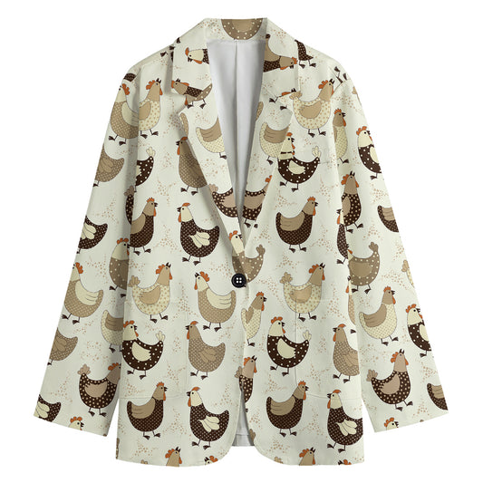 Cute Chicken Pattern Print Women's Cotton Blazer