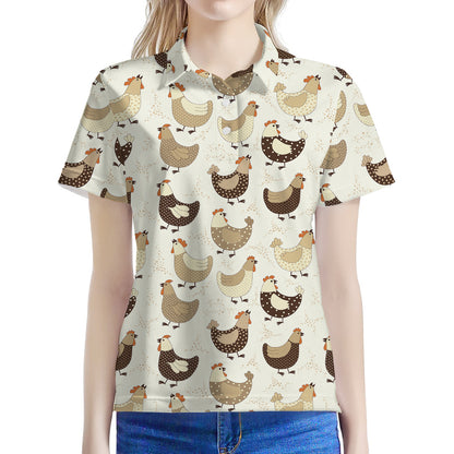Cute Chicken Pattern Print Women's Polo Shirt