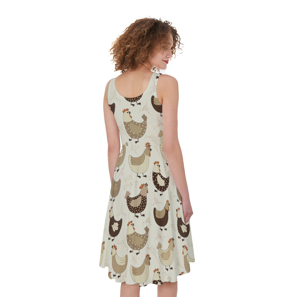 Cute Chicken Pattern Print Women's Sleeveless Dress
