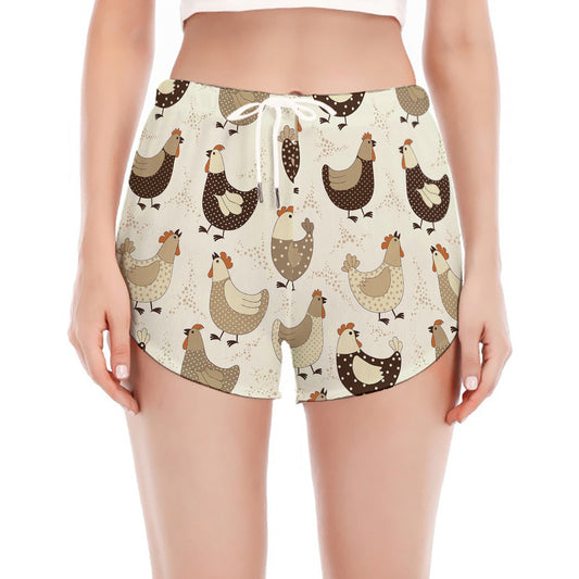Cute Chicken Pattern Print Women's Split Running Shorts