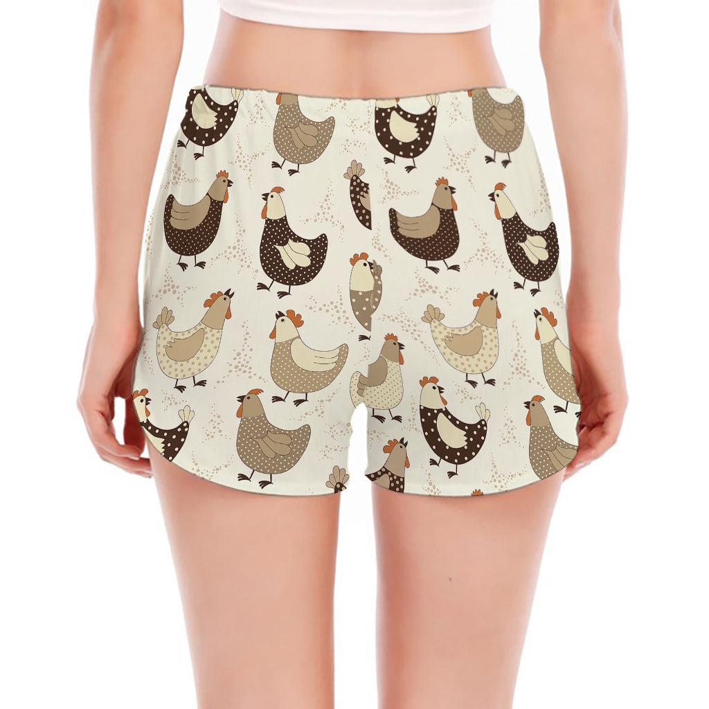 Cute Chicken Pattern Print Women's Split Running Shorts