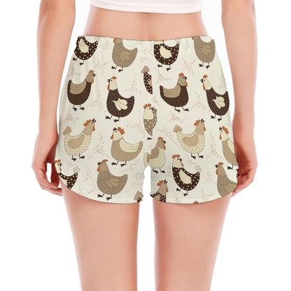 Cute Chicken Pattern Print Women's Split Running Shorts