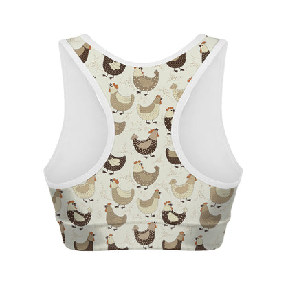 Cute Chicken Pattern Print Women's Sports Bra