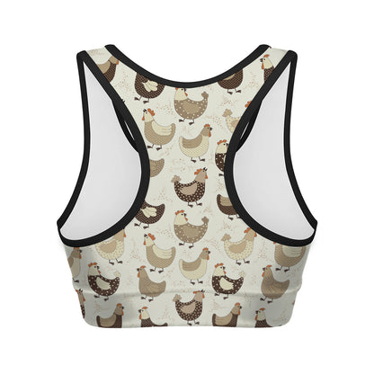 Cute Chicken Pattern Print Women's Sports Bra