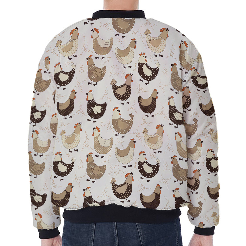 Cute Chicken Pattern Print Zip Sleeve Bomber Jacket