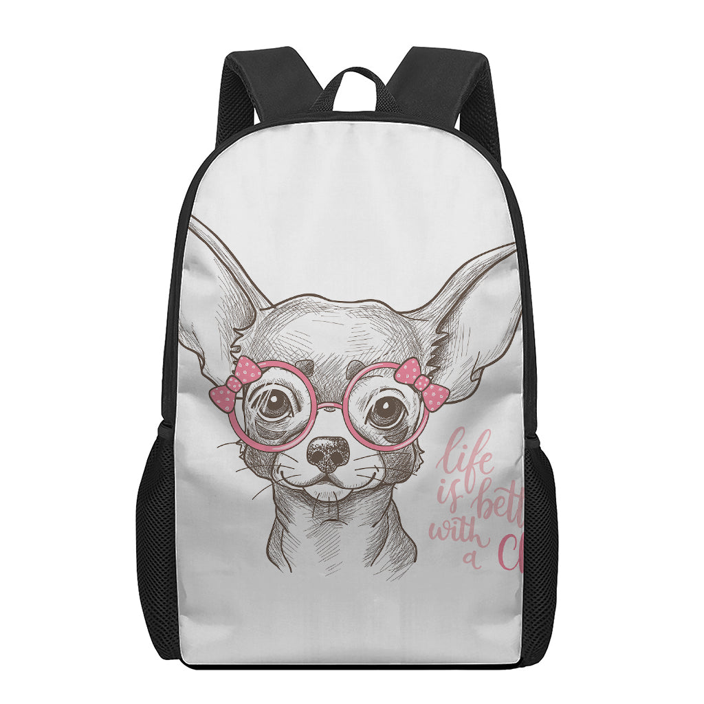 Cute Chihuahua With Glasses Print 17 Inch Backpack