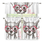 Cute Chihuahua With Glasses Print 3 Piece Kitchen Curtains