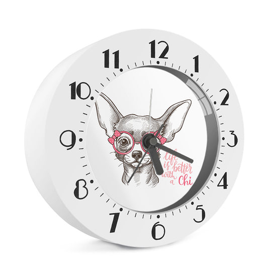 Cute Chihuahua With Glasses Print Alarm Clock