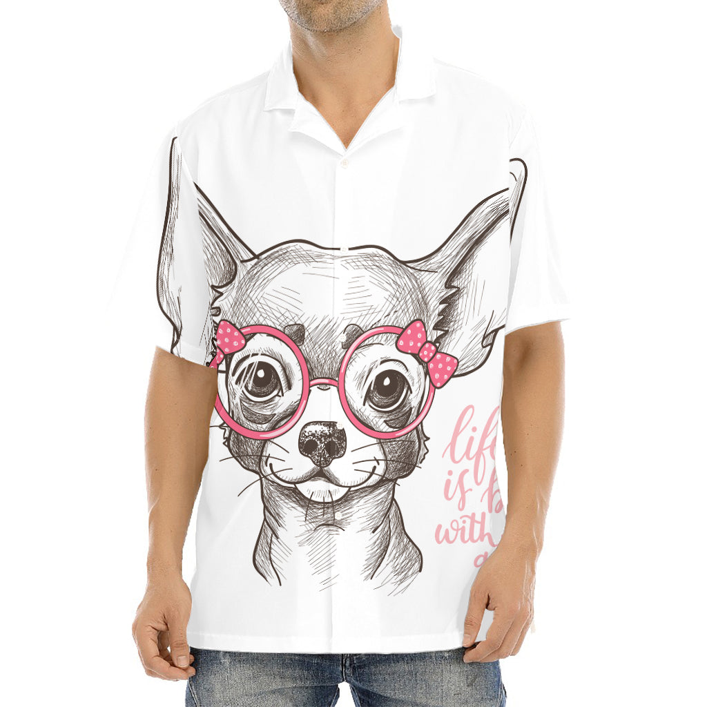 Cute Chihuahua With Glasses Print Aloha Shirt