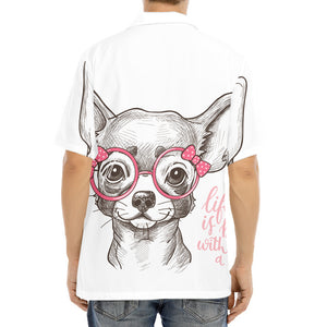 Cute Chihuahua With Glasses Print Aloha Shirt