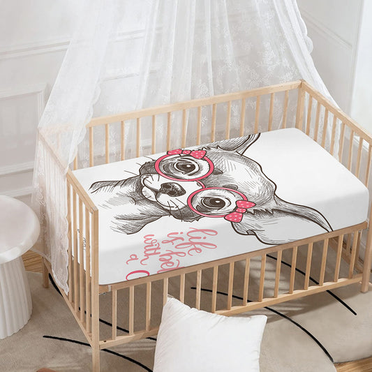 Cute Chihuahua With Glasses Print Baby Crib Sheet