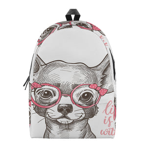 Cute Chihuahua With Glasses Print Backpack