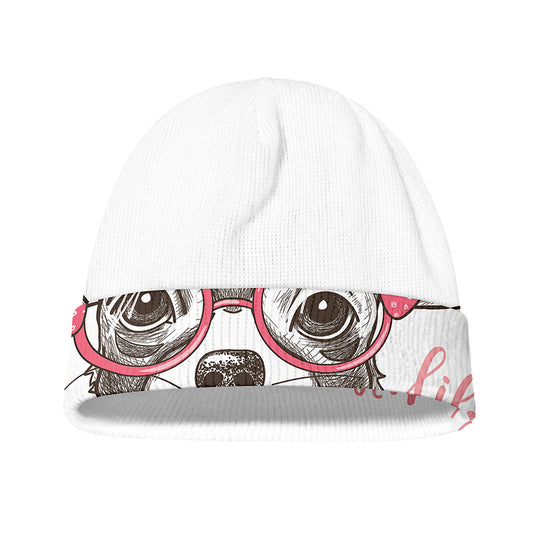 Cute Chihuahua With Glasses Print Beanie