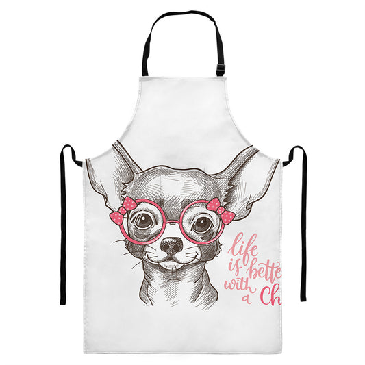 Cute Chihuahua With Glasses Print Bib Apron With Pocket