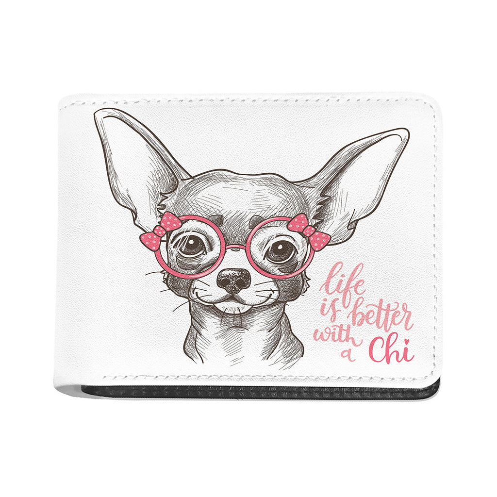 Cute Chihuahua With Glasses Print Bifold Wallet