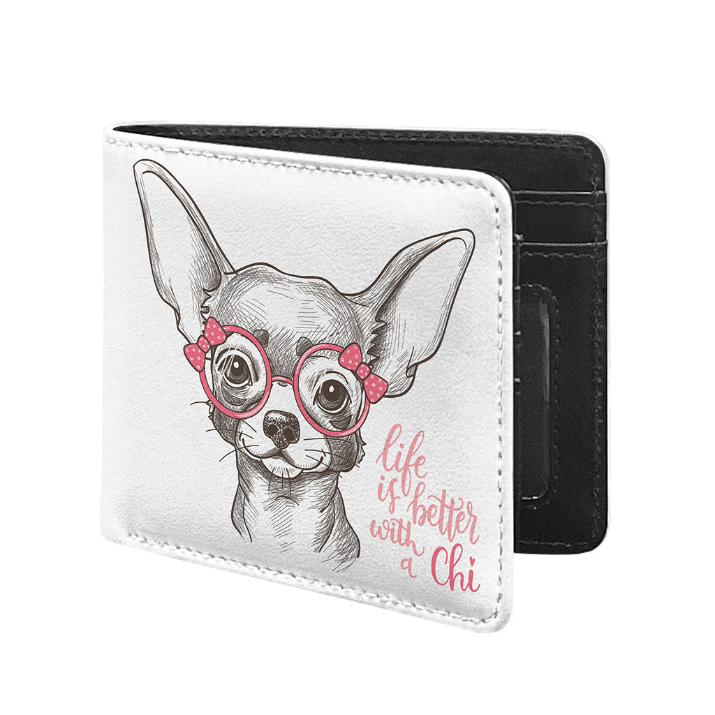 Cute Chihuahua With Glasses Print Bifold Wallet