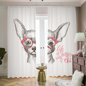 Cute Chihuahua With Glasses Print Blackout Pencil Pleat Curtains