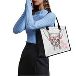 Cute Chihuahua With Glasses Print Canvas Tote Bag