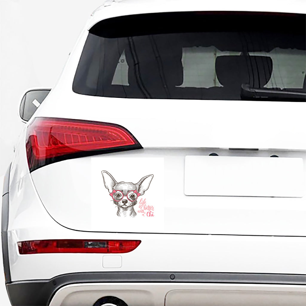 Cute Chihuahua With Glasses Print Car Sticker