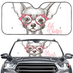 Cute Chihuahua With Glasses Print Car Windshield Sun Shade