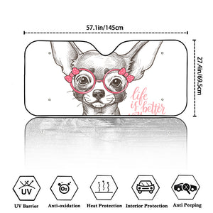 Cute Chihuahua With Glasses Print Car Windshield Sun Shade