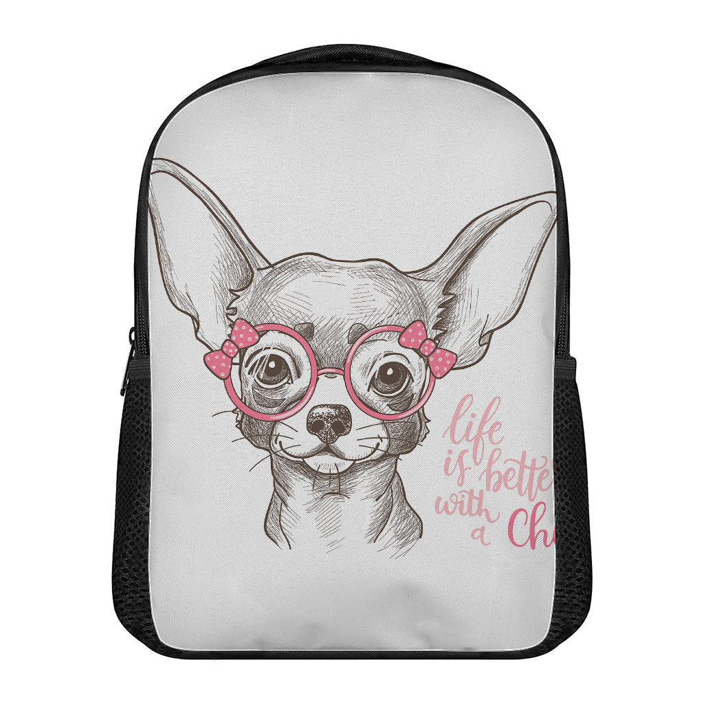 Cute Chihuahua With Glasses Print Casual Backpack