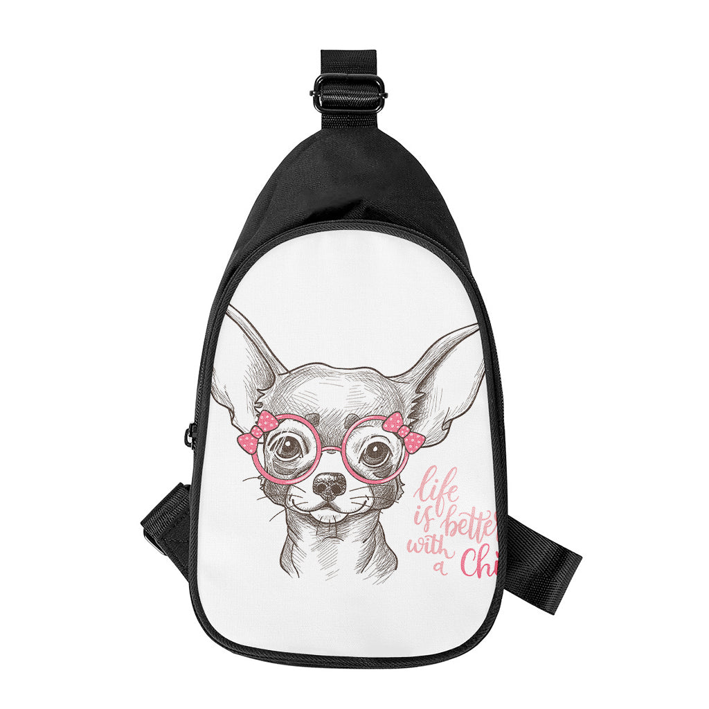 Cute Chihuahua With Glasses Print Chest Bag