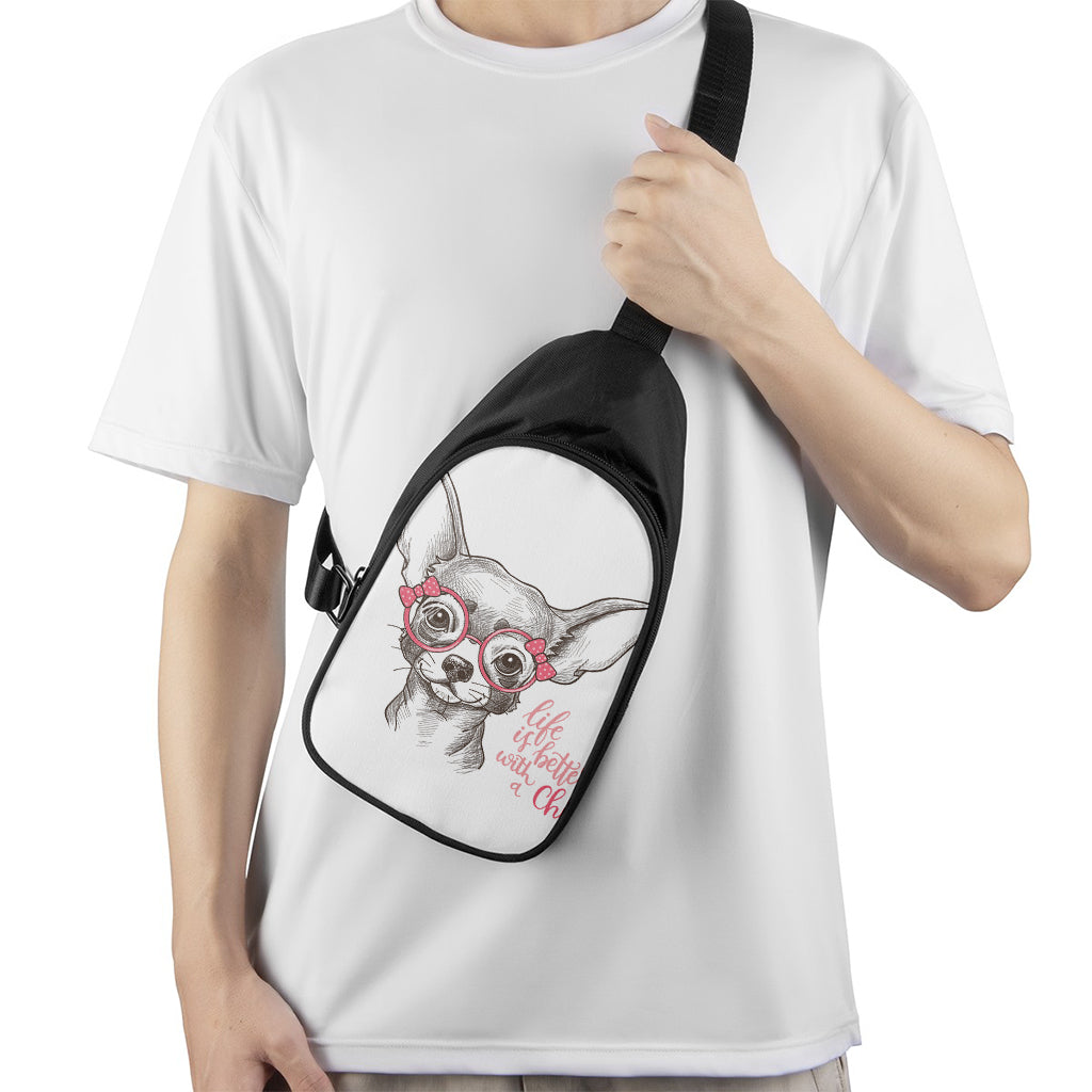 Cute Chihuahua With Glasses Print Chest Bag