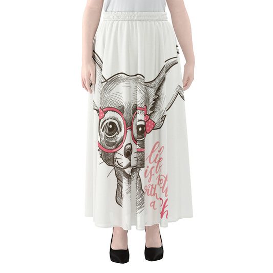Cute Chihuahua With Glasses Print Chiffon Maxi Skirt