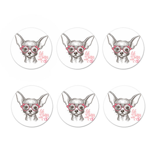 Cute Chihuahua With Glasses Print Coaster Set