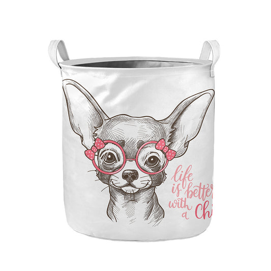 Cute Chihuahua With Glasses Print Collapsible Laundry Basket