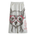Cute Chihuahua With Glasses Print Cotton Front Slit Maxi Skirt