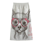 Cute Chihuahua With Glasses Print Cotton Front Slit Maxi Skirt