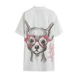 Cute Chihuahua With Glasses Print Cotton Hawaiian Shirt