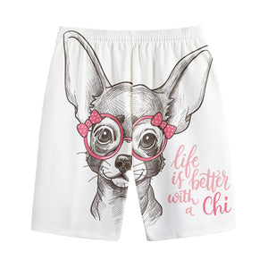 Cute Chihuahua With Glasses Print Cotton Shorts