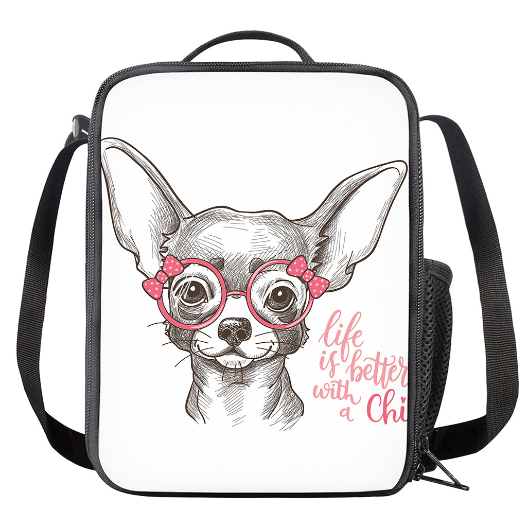 Cute Chihuahua With Glasses Print Crossbody Lunch Bag