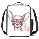 Cute Chihuahua With Glasses Print Crossbody Lunch Bag