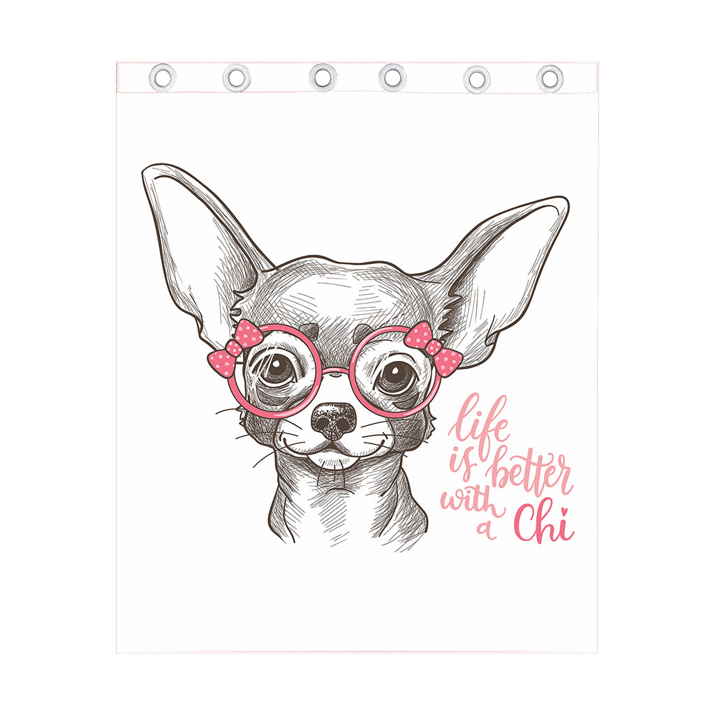 Cute Chihuahua With Glasses Print Curtain