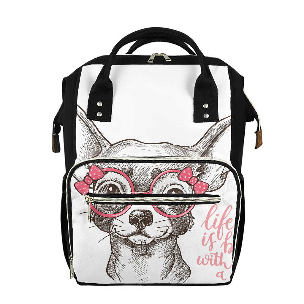 Cute Chihuahua With Glasses Print Diaper Bag