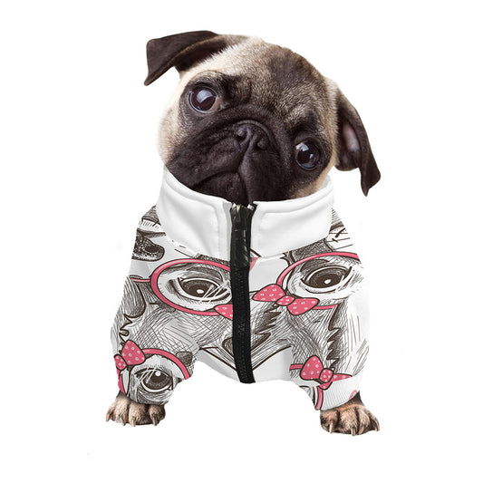 Cute Chihuahua With Glasses Print Dog Zip Up Jacket